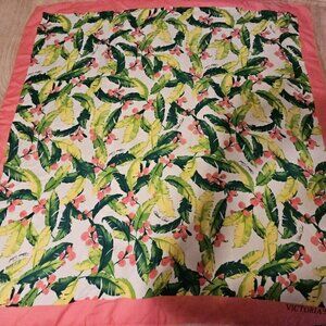 Victoria's Secret Pink Floral Palm Leaves Scarf 43x43"